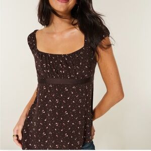 Hollister Brown Floral Babydoll Top